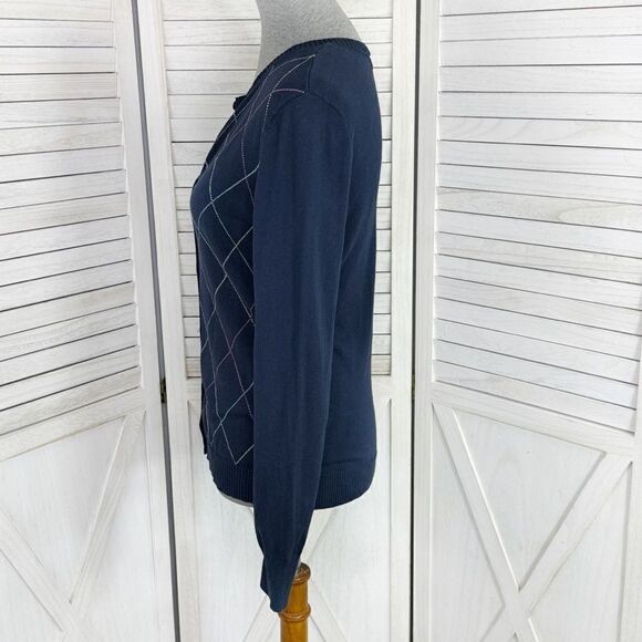 Cherokee Vintage Argyle Button Front Cardigan Sweater Blue Multi Medium - Picture 2 of 12